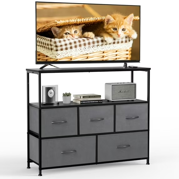 CONCETTA 38 in Open Storage Shelf TV Stand with 5 Fabric Drawers for Bedroom/Living Room/Hallway