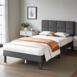 CONCETTA Platform Bed Frame with Headboard-No Box Spring Needed, Linen Upholstered Bed Frame with Wood Slats Support, Noise Free