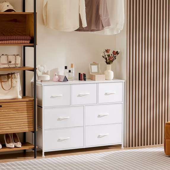 CONCETTA Dresser for Bedroom-with 7 Drawers, Chest Tower TV Stand,  Wooden Top for Living Room,  Bedroom, Closet