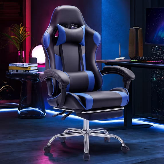 CONCETTA Gaming Chair Ergonomic Office Chair With Foot Rest, Big And Tall Executive Desk Chair With Lumbar Support, Padded Arms, Computer Chair For Home Office, Bedroom