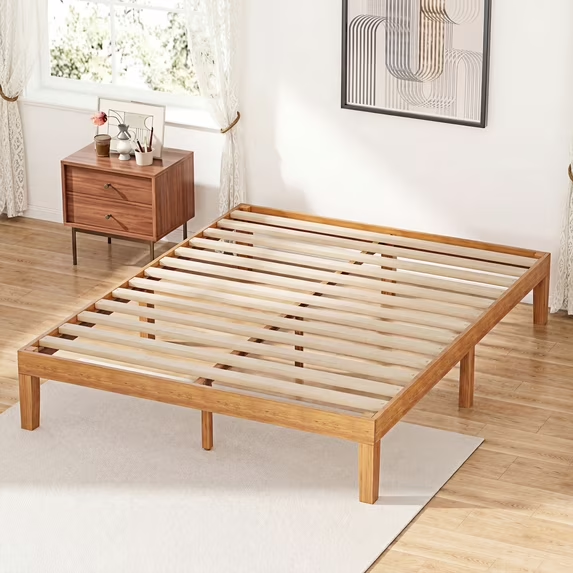 CONCETTA 12 inch Natural Pine Platform Bed Frame, Wood Slat Support, No Box Spring Required, Twin/Full/Queen/King Size