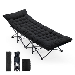 SHOUFTW 28 Inch Camping Cot Extra Wide, Heavy-Duty 1200D Oxford Fabric Sleeping Cot, Portable Folding Camp Bed with Mat and Carry Bag