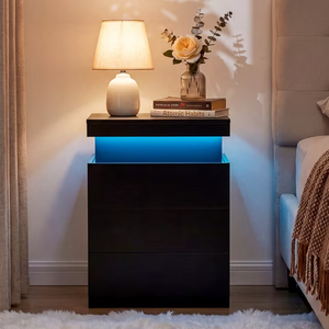 CONCETTA LED Nightstand with Charging Station, Modern 3 Drawer Bedside Table with Sliding Top and Hidden Storage for Bedroom and Office