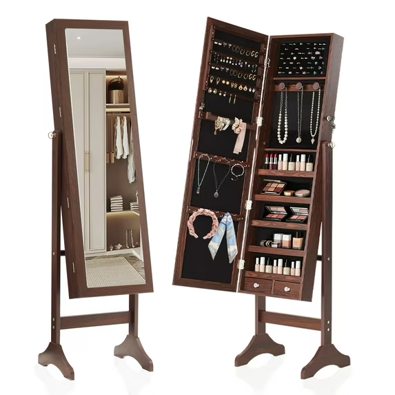 CONCETTA Jewelry Armoire Organizer with Mirror and LED Lights , Wall & Door Mounted Storage Cabinet