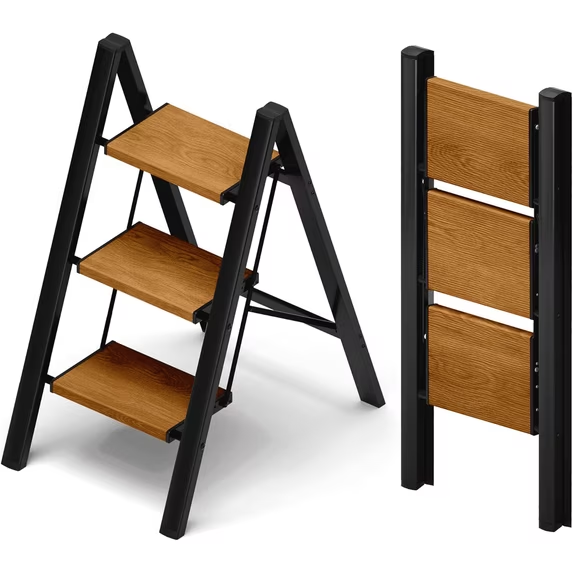 SHOUFTW 2 Step Ladder, Folding Step Stool, Anti-Slip, Lightweight Portable, 330 lbs Capacity for Home Kitchen Office