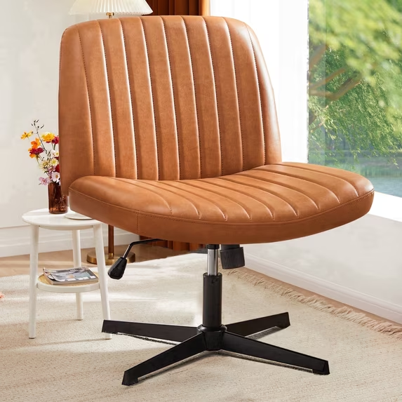 CONCETTA Armless Criss Cross Legged Office Chair, Desk Chair No Wheels, Teddy Fabric