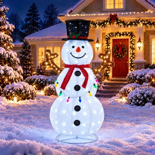 CONCETTA 5 ft Lighted Christmas Snowman, Pop-Up Holiday Outdoor Decoration with 200 LED Lights and Glowing Gloves