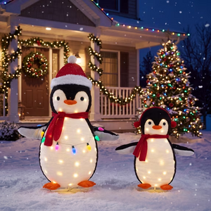 CONCETTA 2 Piece Christmas Lighted Penguin Family Set, 3 ft Foldable Pop-Up Holiday Outdoor Decoration with 150 LED Lights