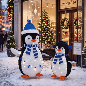CONCETTA 2 Piece Christmas Lighted Penguin Family Set, 3 ft Foldable Pop-Up Holiday Outdoor Decoration with 150 LED Lights