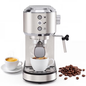 CONCETTA Espresso Machine, 12 Bar Compact Espresso Maker with Milk Frothing Steam Wand, 34 oz Removable Water Tank, Single and Double Shot, Stainless Steel, Silver