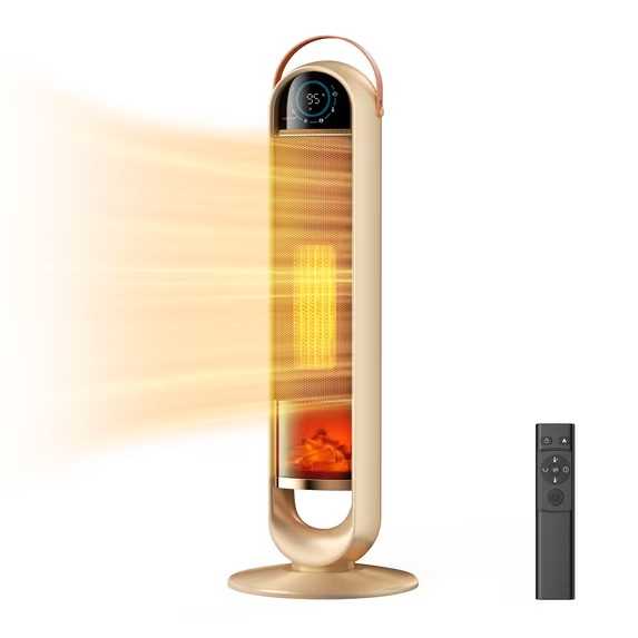 CONCETTA 1500W Space Heater Large Rooms, 31-Inch Portable Tower-Electric Heater with Remote, 4 Model Adjustable Temperature Control, Illuminated Flame