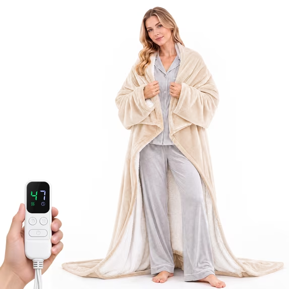 SHOUFTW Wearable Electric Blanket with Sleeves, 10 Heat Levels and 1-9 Hour Timer, Machine Washable Sherpa Heated Throw, 50 x 70 in