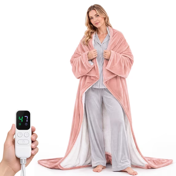 SHOUFTW Wearable Electric Blanket with Sleeves, 10 Heat Levels and 1-9 Hour Timer, Machine Washable Sherpa Heated Throw, 50 x 70 in