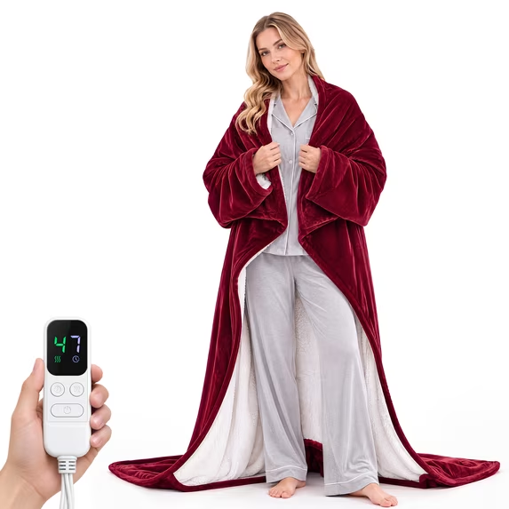 SHOUFTW Wearable Electric Blanket with Sleeves, 10 Heat Levels and 1-9 Hour Timer, Machine Washable Sherpa Heated Throw, 50 x 70 in