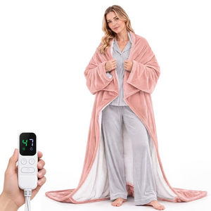 SHOUFTW Wearable Electric Heated Blanket with Sleeves, 10 Heat Levels and 1-9 Hour Timer, Machine Washable Flannel Heated Throw, 50 x 70 in