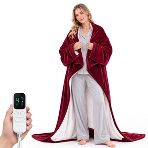 SHOUFTW Wearable Electric Heated Blanket with Sleeves, 10 Heat Levels and 1-9 Hour Timer, Machine Washable Flannel Heated Throw, 50 x 70 in
