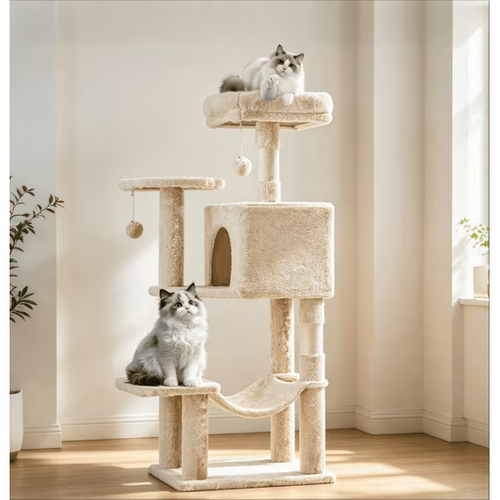 SHOUFTW Multi Level Halloween Cat Tree Tower, Cat Scratching Post with Large Top Perch & Hammock, Green&Red Cat Activity Tower for Kittens Cats