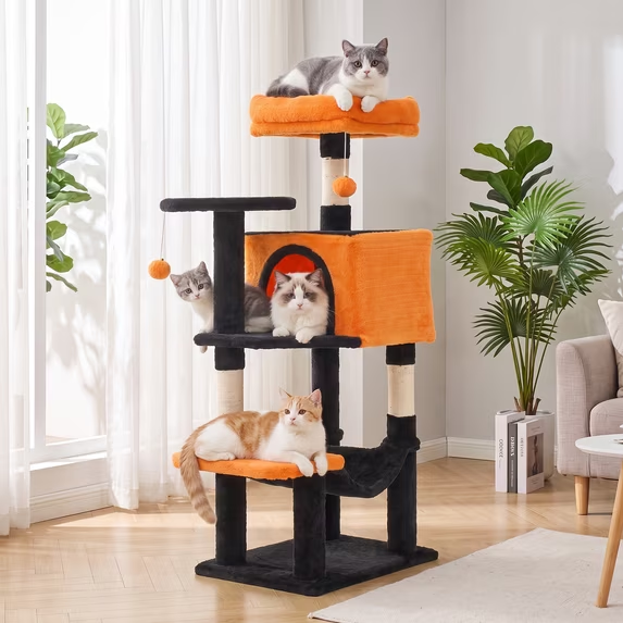 SHOUFTW Multi Level Halloween Cat Tree Tower, Cat Scratching Post with Large Top Perch & Hammock, Green&Red Cat Activity Tower for Kittens Cats