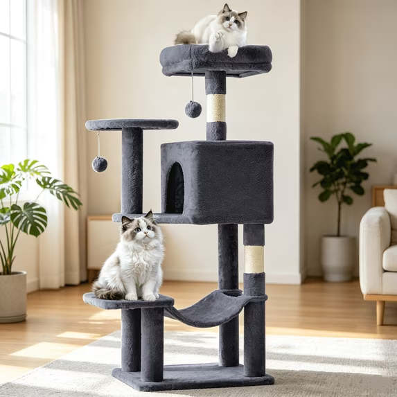 SHOUFTW Multi Level Halloween Cat Tree Tower, Cat Scratching Post with Large Top Perch & Hammock, Green&Red Cat Activity Tower for Kittens Cats