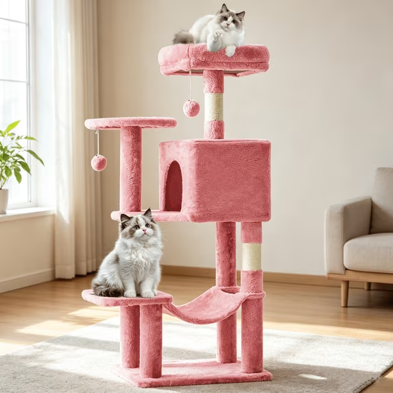 SHOUFTW Multi Level Halloween Cat Tree Tower, Cat Scratching Post with Large Top Perch & Hammock, Green&Red Cat Activity Tower for Kittens Cats