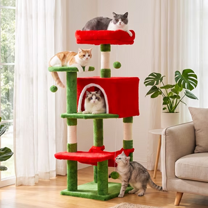 SHOUFTW Multi Level Halloween Cat Tree Tower, Cat Scratching Post with Large Top Perch & Hammock, Green&Red Cat Activity Tower for Kittens Cats
