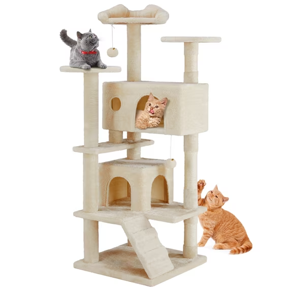 SHOUFTW Multi Level Halloween Cat Tree Tower, Cat Scratching Post with Large Top Perch & Hammock, Green&Red Cat Activity Tower for Kittens Cats