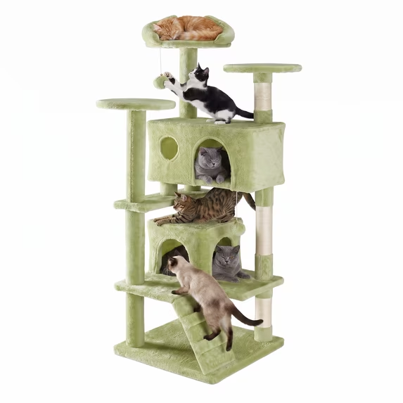 SHOUFTW Multi Level Halloween Cat Tree Tower, Cat Scratching Post with Large Top Perch & Hammock, Green&Red Cat Activity Tower for Kittens Cats