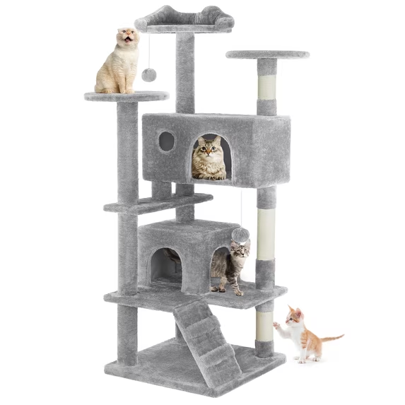 SHOUFTW Multi Level Halloween Cat Tree Tower, Cat Scratching Post with Large Top Perch & Hammock, Green&Red Cat Activity Tower for Kittens Cats