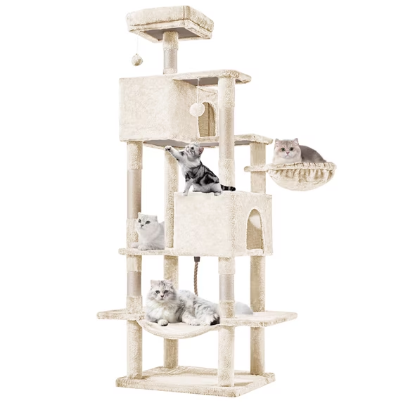SHOUFTW Multi Level Halloween Cat Tree Tower, Cat Scratching Post with Large Top Perch & Hammock, Green&Red Cat Activity Tower for Kittens Cats