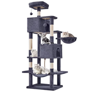 SHOUFTW Multi Level Halloween Cat Tree Tower, Cat Scratching Post with Large Top Perch & Hammock, Green&Red Cat Activity Tower for Kittens Cats