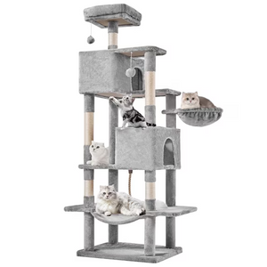 SHOUFTW Multi Level Halloween Cat Tree Tower, Cat Scratching Post with Large Top Perch & Hammock, Green&Red Cat Activity Tower for Kittens Cats