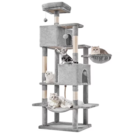 SHOUFTW Multi Level Halloween Cat Tree Tower, Cat Scratching Post with Large Top Perch & Hammock, Green&Red Cat Activity Tower for Kittens Cats