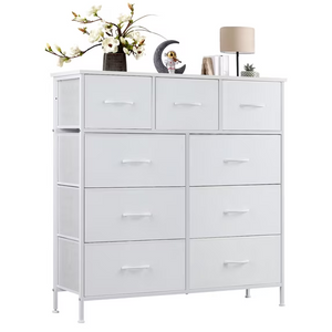 CONCETTA Tall Dresser Fabric Storage Tower with 9 Fabric Bins Drawers,Wooden Top for Living Room, Closet, Entryway