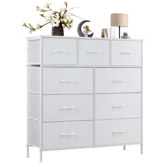 CONCETTA Tall Dresser Fabric Storage Tower with 9 Fabric Bins Drawers,Wooden Top for Living Room, Closet, Entryway