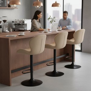 Set of 2 Swivel Bar Stools - Adjustable Height Modern Fabric Upholstered Barstools Counter Bar Chairs with Backrest for Kitchen Island & Home Bar, Beige