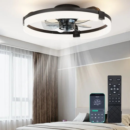 CONCETTA Low Profile Ceiling Fan with Light, 19in Flush Mount Bladeless Fan, Dimmable LED with App & Remote Control, Reversible Quiet Fan for Bedroom