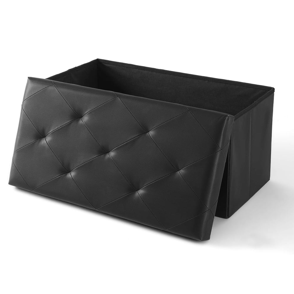 JOINSUN 30" Storage Ottoman – Foldable Faux Leather Stool with Storage, 660 lb Capacity, for Bedroom, Living Room, Entryway, Black
