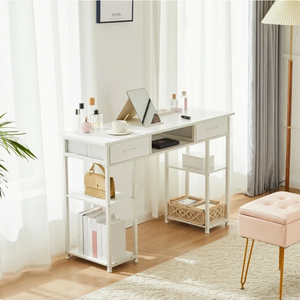 Small Desk with Fabric Drawers and Storage Shelves, 32 inch for Adult, Black