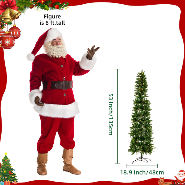 4.5/6/7.5/9ft Pre-lit Pencil Christmas Tree, Artificial Slim Christmas Tree with LED Lights and Solid Metal Stand,Green