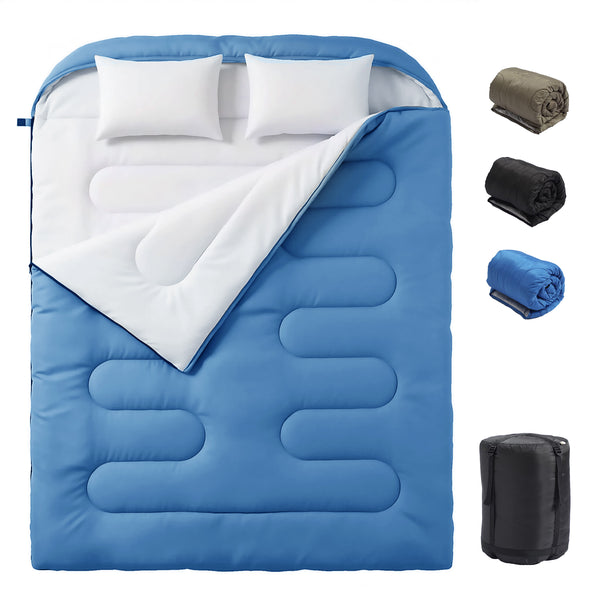 CONCETTA Lightweight Double Sleeping Bag for Adults in Cold & Warm Weaher, Waterproof & Machine Washable for Camping/Backpacking/Hiking