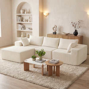 Modular Sectional Sofa with Plush Corduroy, Deep Seat, No Assembly