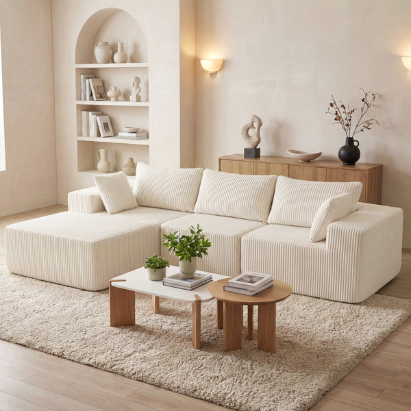 Modular Sectional Sofa with Plush Corduroy, Deep Seat, No Assembly