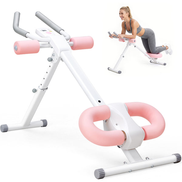 SHOUFTW Adjustable Ab Machine for Home Gym, Foldable Ab Workout Equipment with Knee Protection & LCD Monitor, Core & Stomach Trainer
