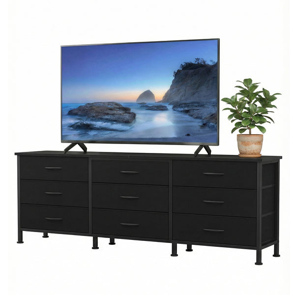 CONCETTA Storage TV Dresser, Metal Frames Resist Deformation, Adjustable Feet Prevent Tipping, Supports TV up to 55-80 inch, Suitable for Living Room