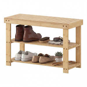 CONCETTA Bamboo Shoe Rack & Bench, 3-Tier 280 lb Capacity Storage Organizer for Entryway, Living Room, Balcony