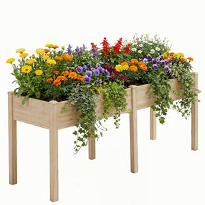 CONCETTA Wooden Raised Garden Bed - Elevated Planter Box with Drainage & Liner for Backyard/Patio/Balcony