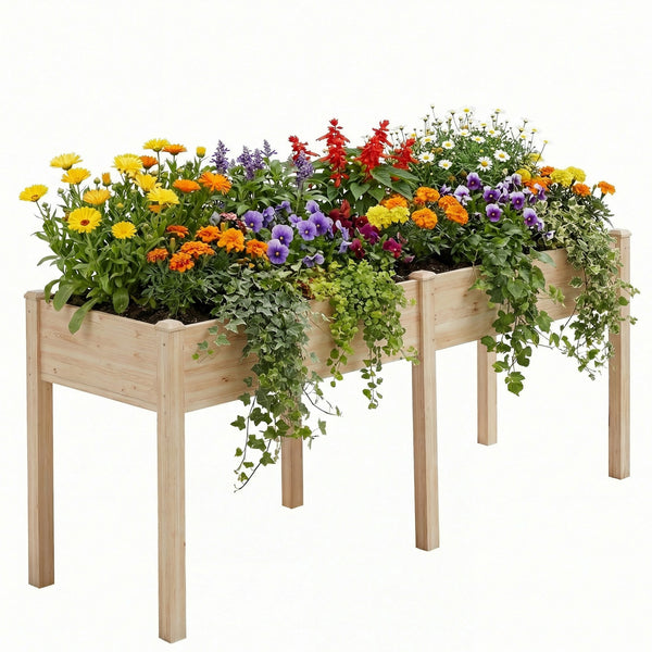 CONCETTA Wooden Raised Garden Bed - Elevated Planter Box with Drainage & Liner for Backyard/Patio/Balcony