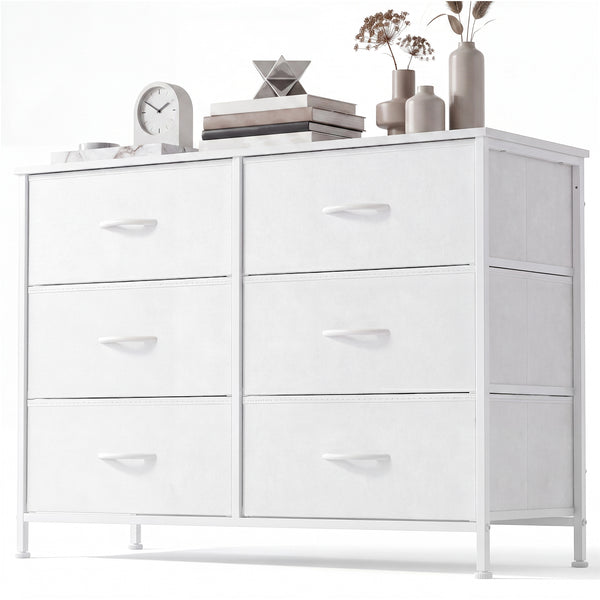 CONCETTA Dresser TV Stand, Console Table with 6 Wide Drawers, Entertainment Center for 55" TV Storage Fabric Dresser Drawer