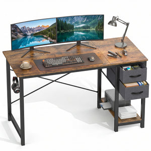 CONCETTA Small Computer Desk with Storage Shelf, 40 or 47 Inch Writing Work Study Computer Desk for Home Office Bedroom, 2-Tier Drawers, Side Headphone Hook, Modern Style for Home Bedroom