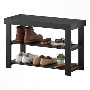 CONCETTA Bamboo Shoe Rack & Bench, 3-Tier 280 lb Capacity Storage Organizer for Entryway, Living Room, Balcony